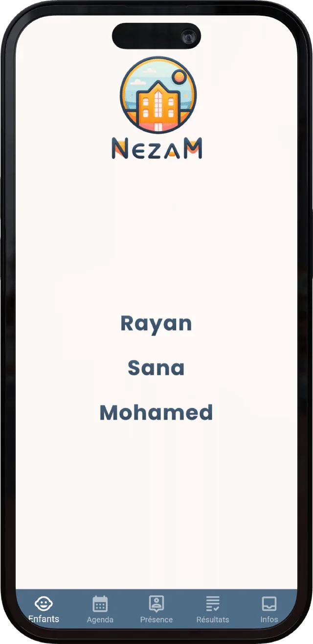 Liste des enfants suivis dans l’application parents