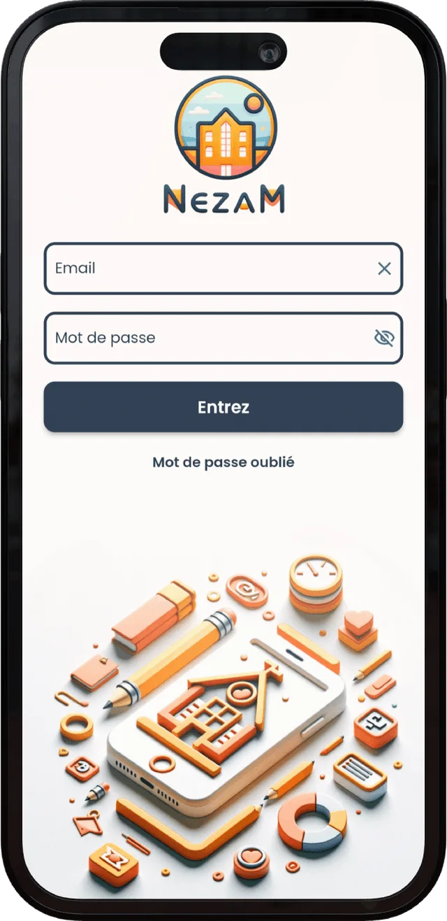 Écran de connexion sécurisée de l’application parents Nezam