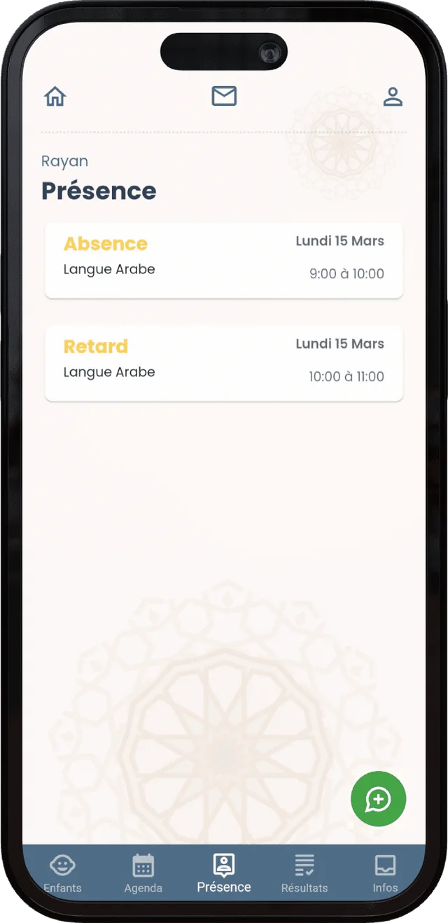 Suivi des présences et des retards dans l’application parents