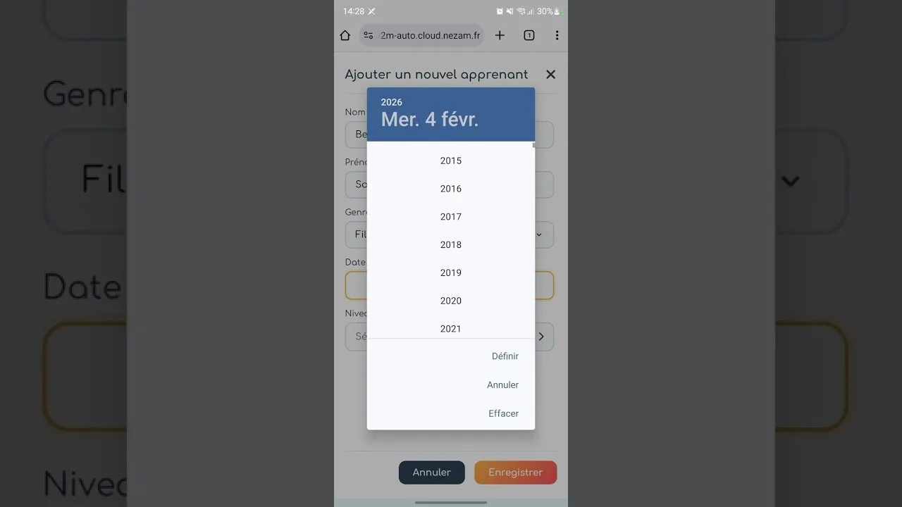 Démonstration de l'inscription en ligne avec Nezam